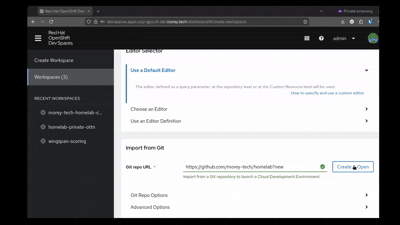 Demonstrating creating a new devspace, the extension being installed, and opening it to test that it's authenicated.